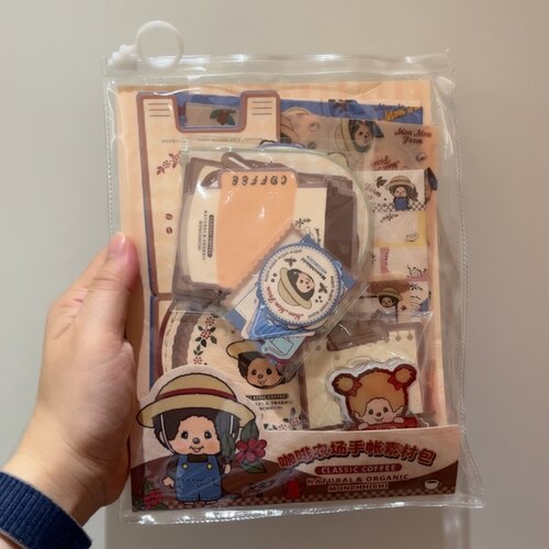 全新miniso萌趣趣monchhichi快闪蒙奇奇咖啡农场系列手帐素材包