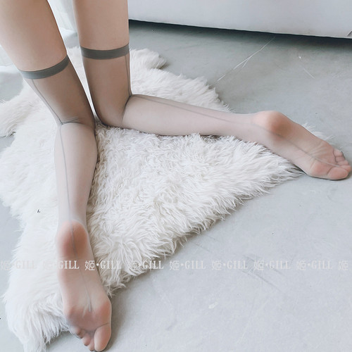 姬Gill：螺口袜长筒黑丝丝袜白丝薄款丝滑弹性女士过膝欧美后竖线