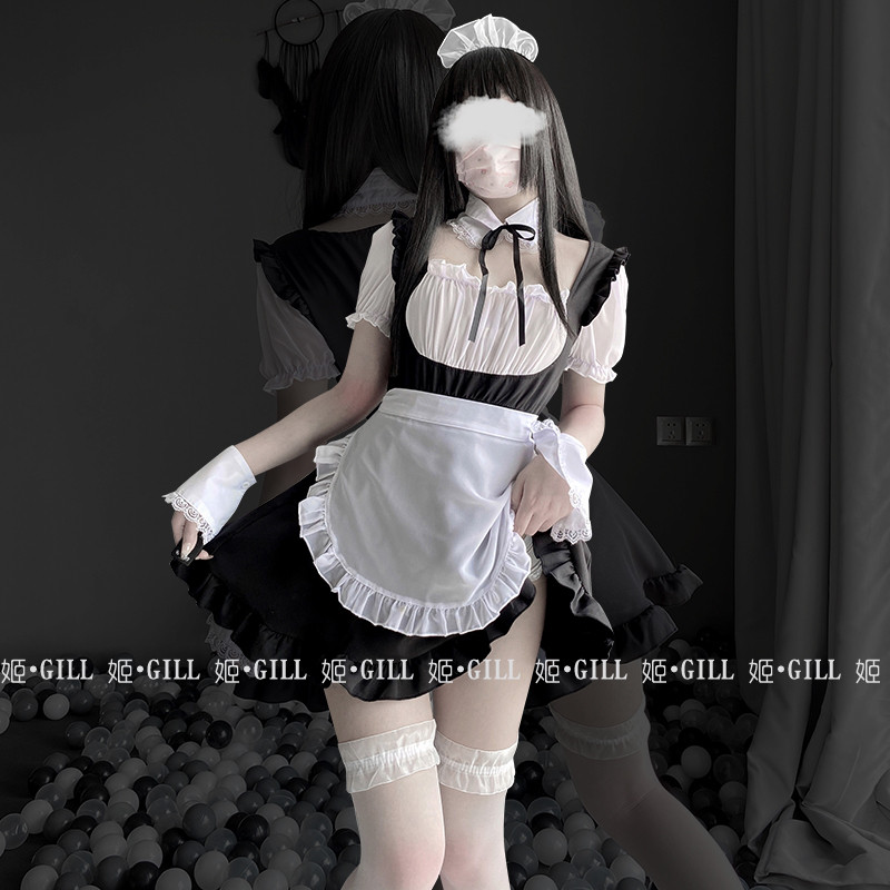 姬 Gill：日本黑白色女仆女装套装洛丽塔女佣可爱lolita连衣裙cos