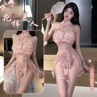 姬GILL内衣小胸旗袍高开叉性感制服欲纯超薄蕾丝丝滑质感睡衣套装