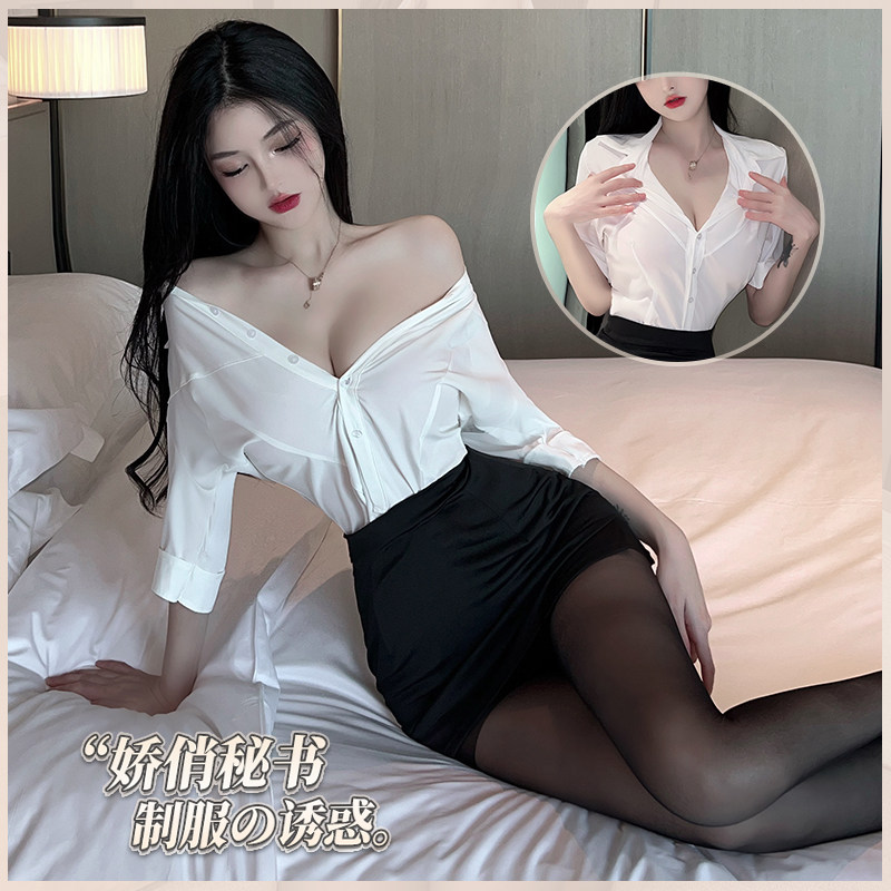 姬GILL:情感秘书 性感修身白色衬衫女职业领带黑裙子套装OL制服