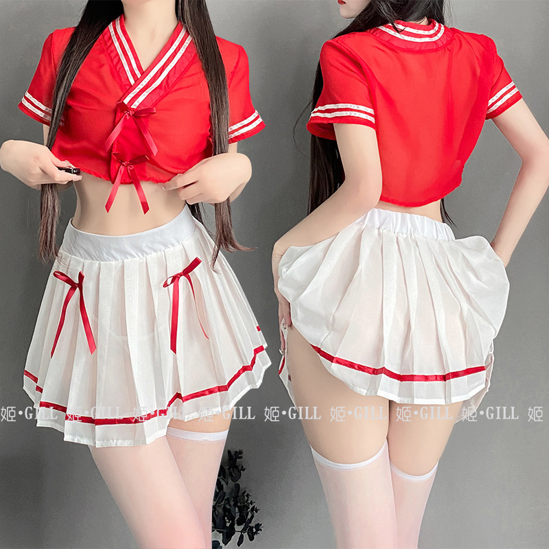 姬GILL:性感超短裙女百褶套头纯色全套制服女仆cos时尚夜店两件套