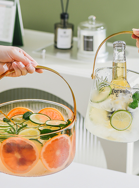 2022新款简约玻璃水果篮手提水果茶快乐桶水果盘家用野餐网红冰桶