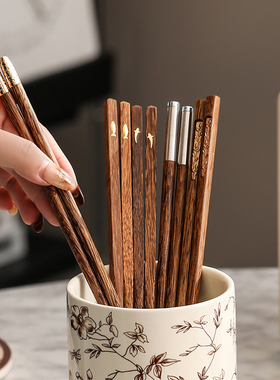 漫时光中式木筷5双装轻奢高级感筷子家用高档抗菌防霉2025年新款