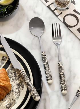 漫时光法式复古西餐餐具套装牛排专用刀叉勺三件套不锈钢轻奢高级