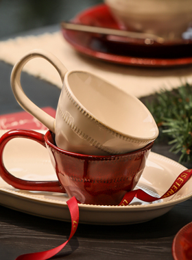 漫时光窑变浮雕陶瓷马克杯轻奢高级感咖啡杯家用精致新年喜庆水杯