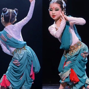 儿童敦煌飞天莲花仙童演出服