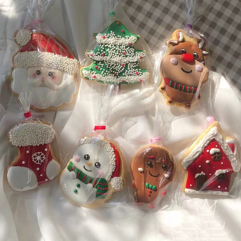 圣诞老人糖霜饼干模具雪人麋鹿姜饼人切模按压式印模卡通翻糖烘焙