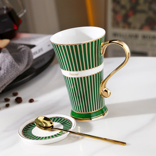 第五味轻奢陶瓷马克杯带盖勺创意情侣咖啡杯子女生高颜值办公室杯