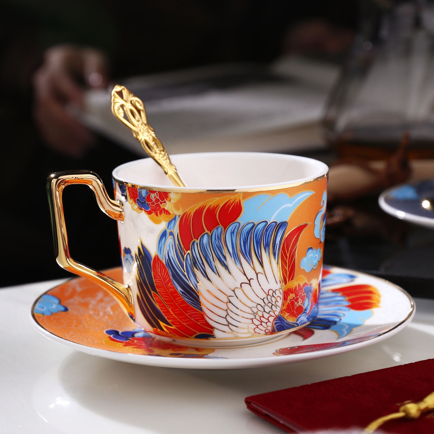 新国潮咖啡杯碟套装高颜值中式轻奢陶瓷杯子高档下午茶结婚伴手礼