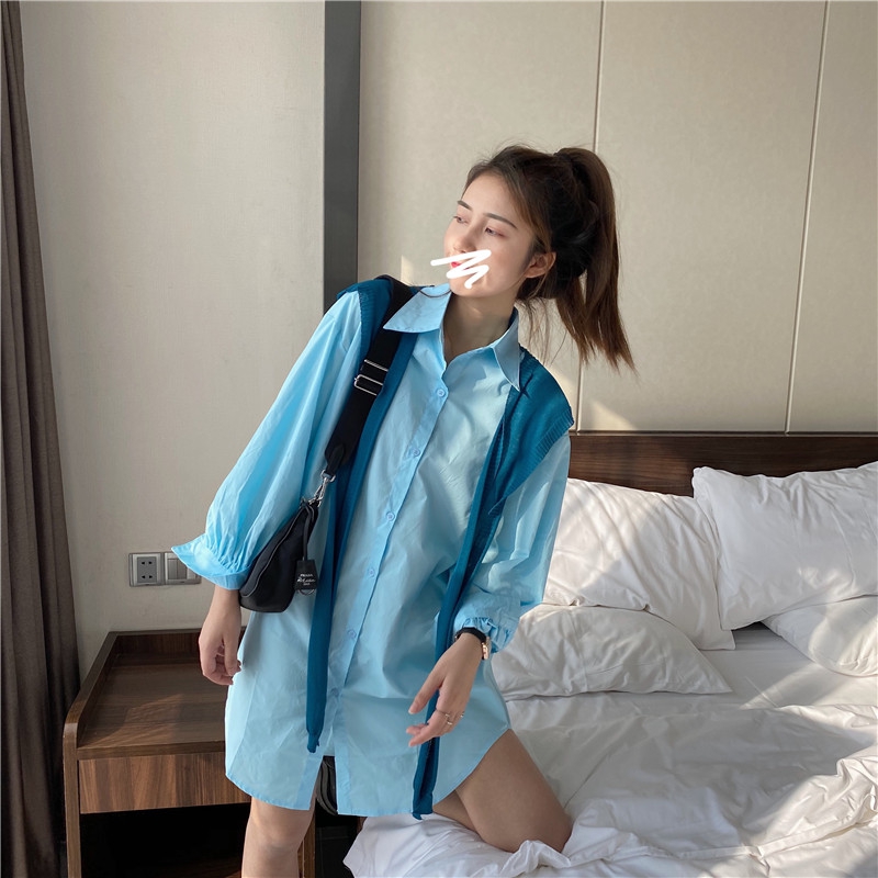 Real shot real price Korean medium long sleeve shawl Korean shirt sun proof coat women's dress