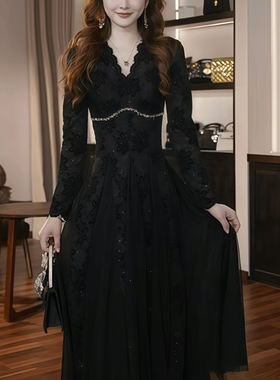 22030 独特设计感遮肚高腰连衣裙轻熟风女人味秋天氛围感中长裙子