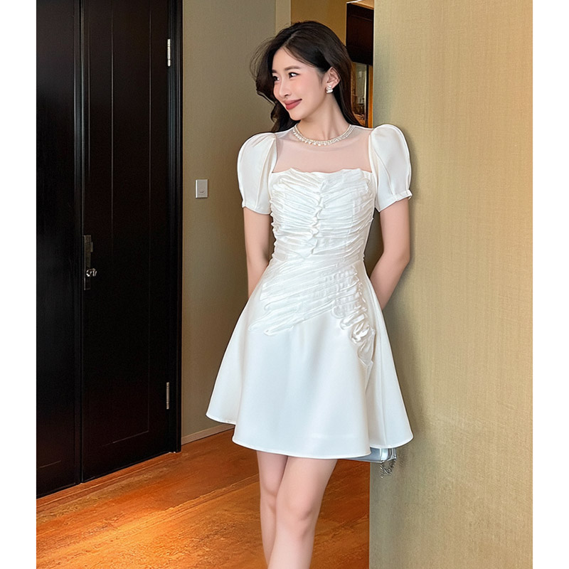 9876白色连衣裙女2025新款小个子法式高端轻奢高级感a字礼服裙子