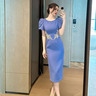 法式 50862显瘦温柔气质高端袖 礼服新款 包臀连衣裙女夏季 场合 修身