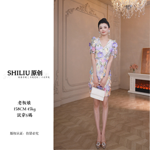 紫色长裙重工立体花瓣修身 包臀精致连衣裙 40373 十六推荐