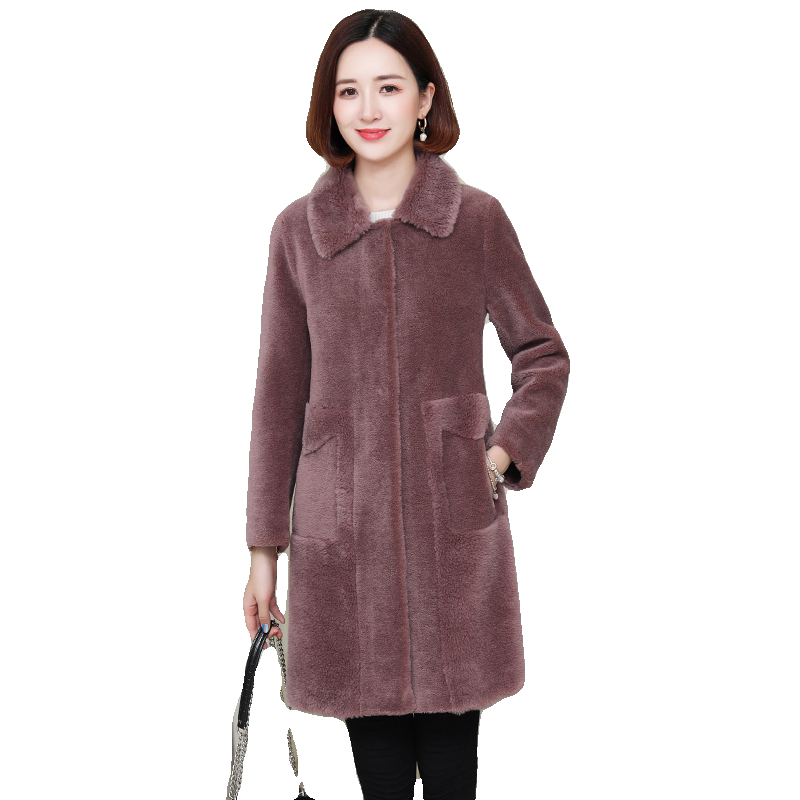 海宁纯羊毛中长款皮草保暖外套女