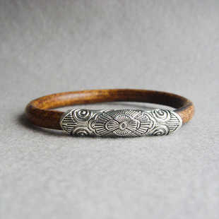 藏银鸡血藤手镯配饰复古民族风藤镯子复古配件格桑花弯管饰品材料