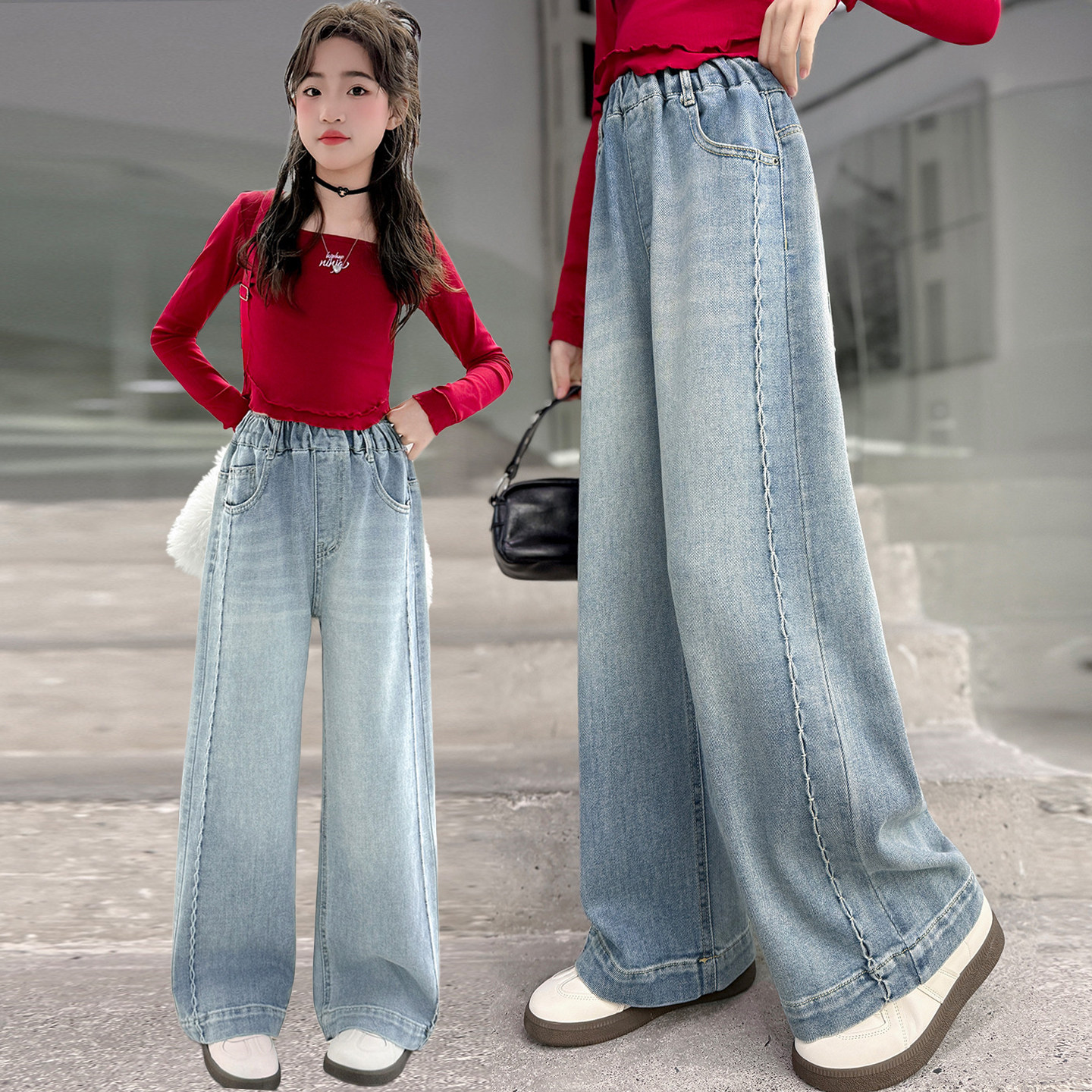 女童裤子春秋外穿2026新款春季窄版牛仔长裤中大童洋气休闲阔腿裤,童装/婴儿装/亲子装,裤子,淘宝优惠券,粉丝福利购,淘宝优惠卷