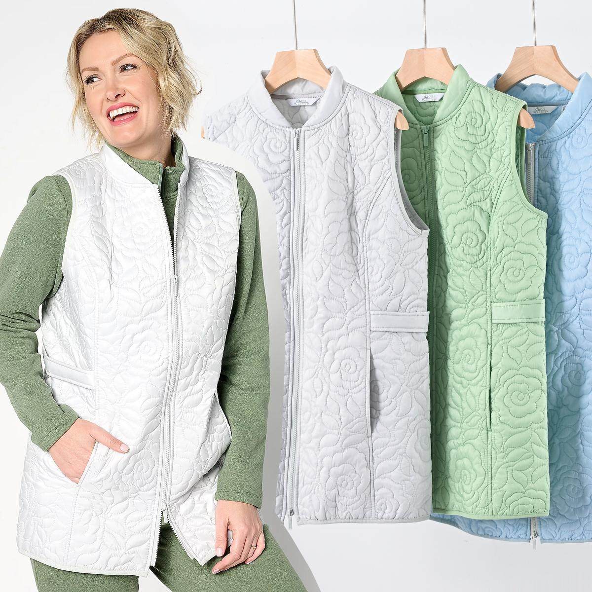 欧美绗缝花卉棒球领中长款夹棉薄款马甲 外贸原单女装大码秋冬,女装/女士精品,马夹,淘宝优惠券,粉丝福利购,淘宝优惠卷