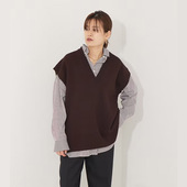 出日本轻奢V领重磅针织宽松显瘦短袖 外贸原单女秋冬 毛衣背心马夹