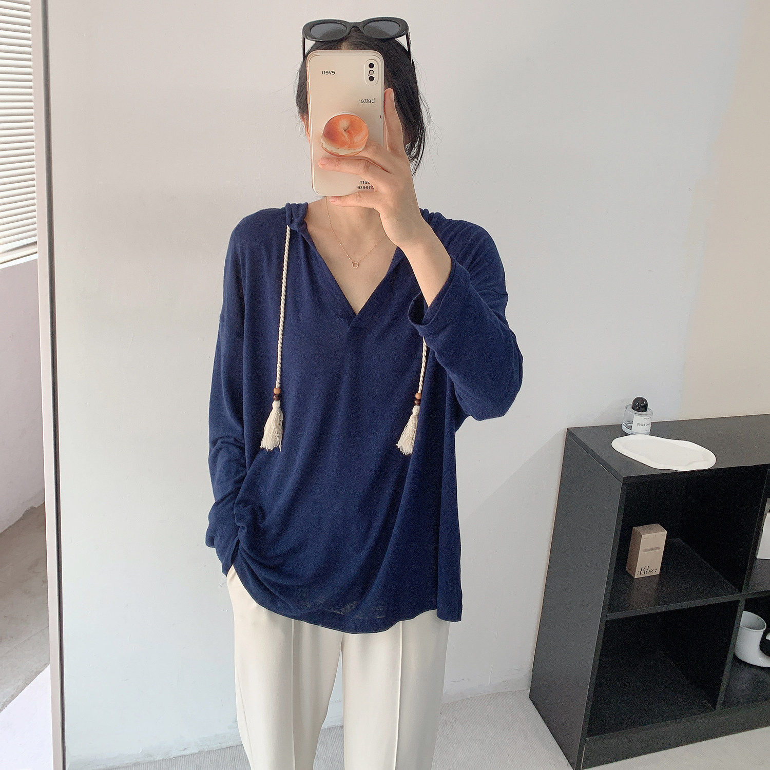 欧美连帽针织亚麻混纺宽松显瘦防晒薄款T恤外套 外贸原单女大码夏