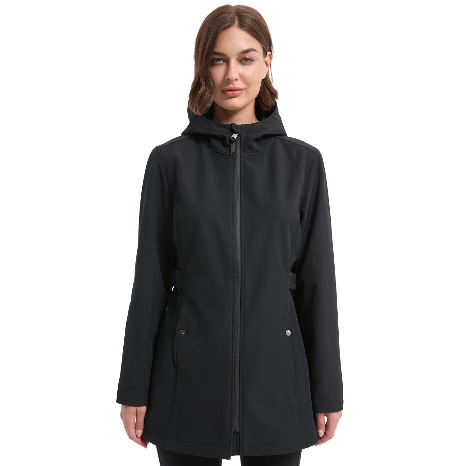 欧美长袖连帽中长款防风雨雪风衣