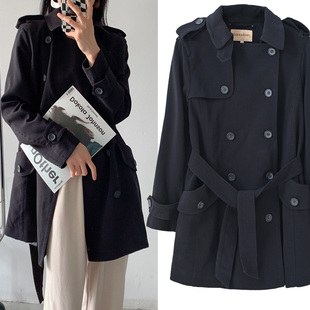 欧美肩章双排扣仿毛衣中长款 外贸原单女装 大码 秋冬 休闲风衣外套