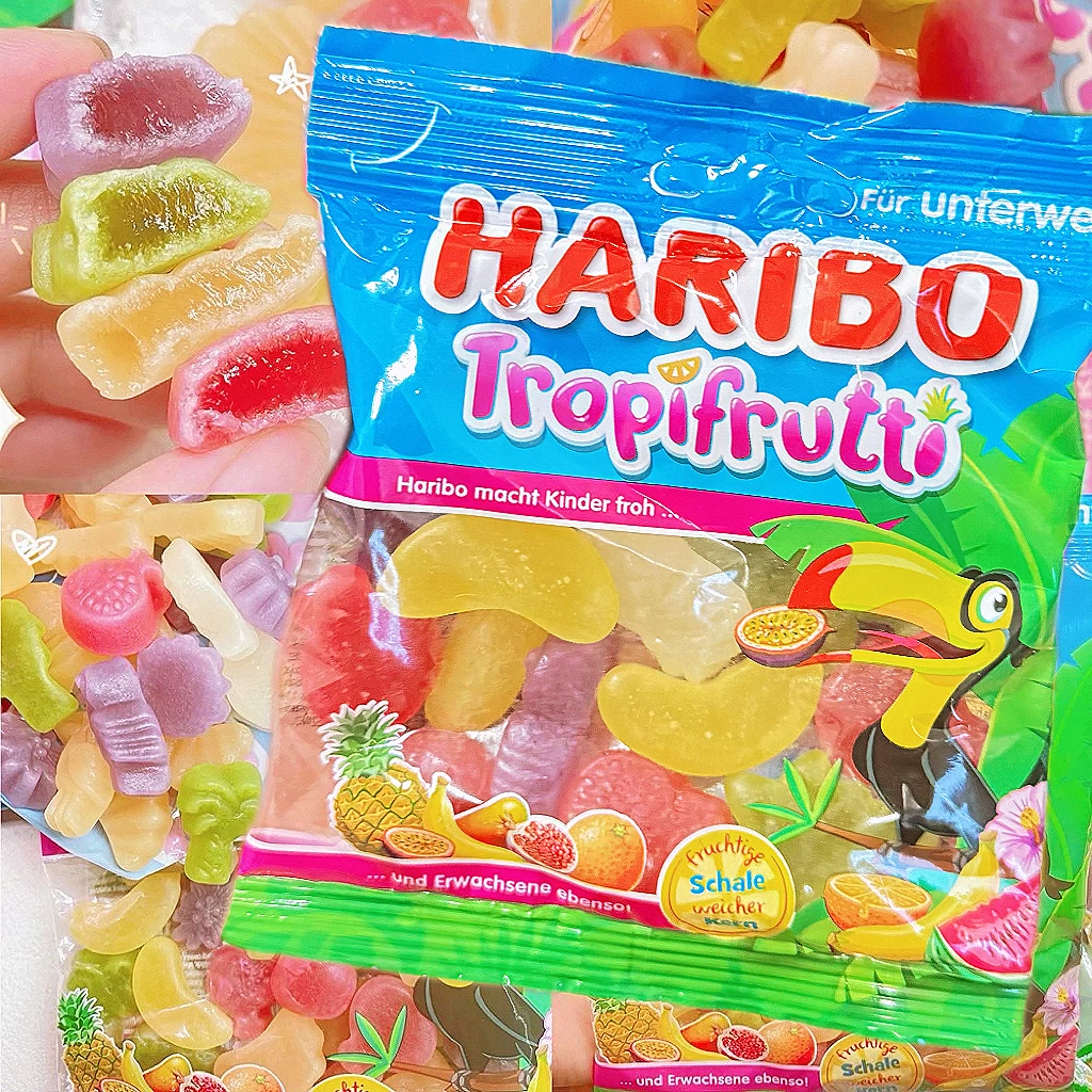 德国进口！哈瑞宝热带水果味软糖酥皮鹦鹉儿童果汁橡皮糖桃子樱桃