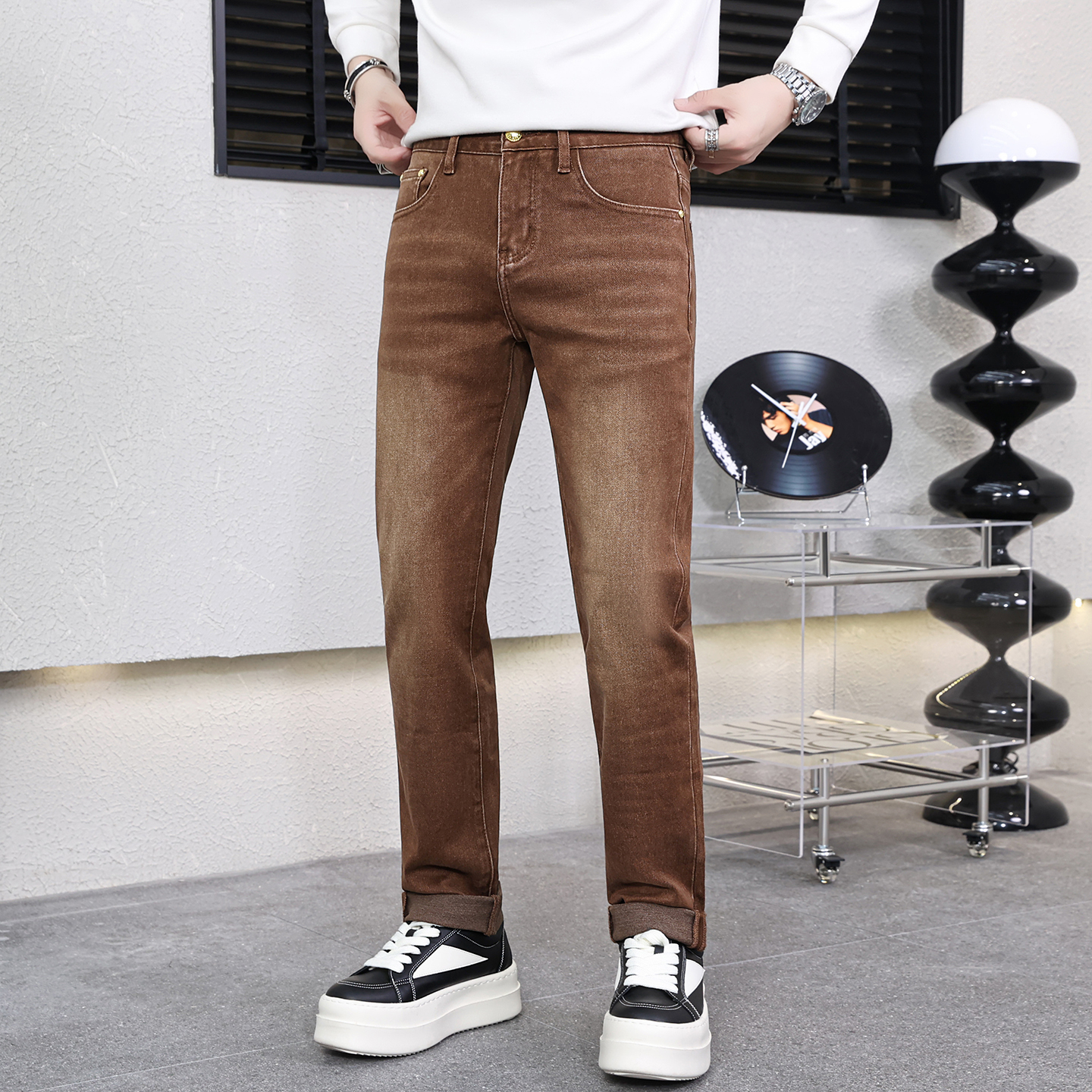 欧洲站高端秋冬新款男士弹力牛仔