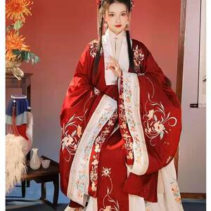 出租明制红色立领织金马面裙汉服元旦元宵汉制婚礼妈妈主持服租赁