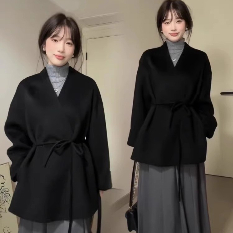 黑色羊绒毛呢大衣女2025冬季新款