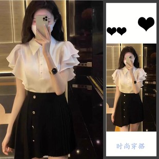 高级感polo领荷叶边衬衫 新款 法式 女夏季 上衣 宽松气质时尚 百搭小衫