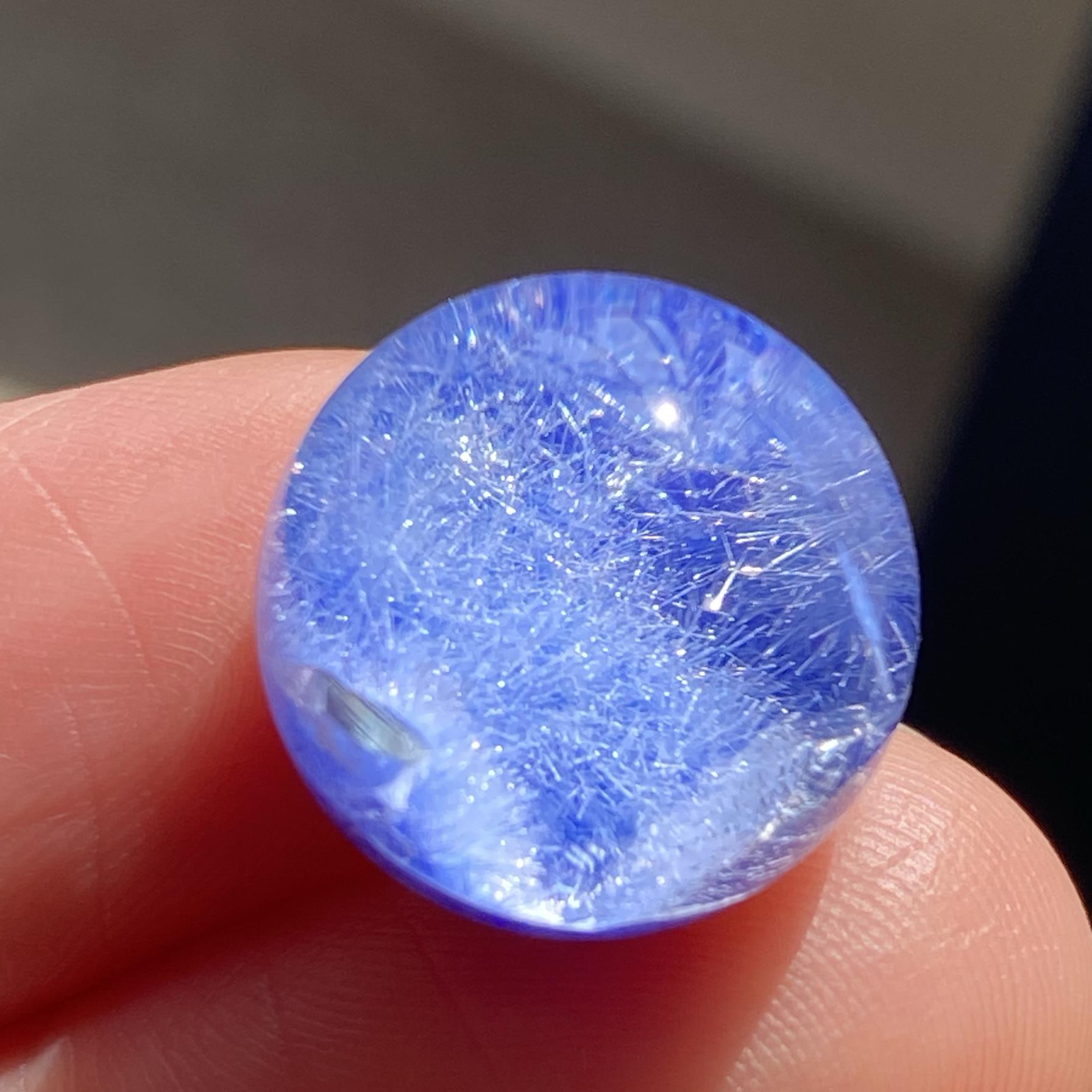 2025天然水晶藍(lán)發(fā)晶包裹晶中晶吊墜圓珠DIY水晶單珠配珠項鏈14.5m