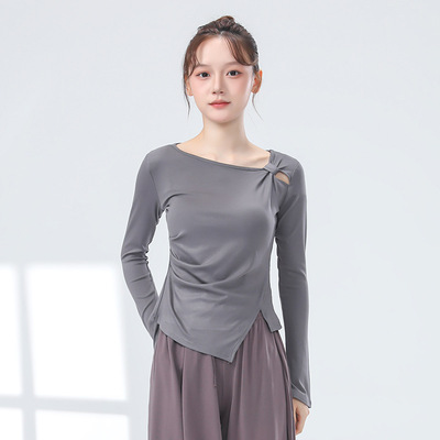 现代舞蹈服女秋冬新款修身长袖设计感镂空瑜伽上衣古典舞练功服装