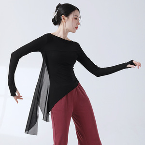 现代舞练功服女新款舞蹈服上衣中国舞古典舞成人飘纱中袖形体服装