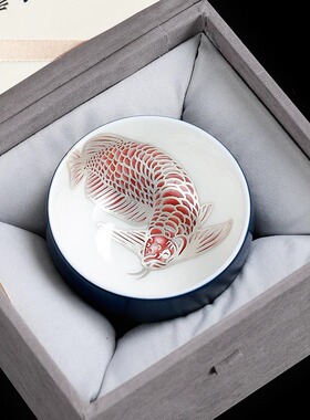 手绘银茶杯龙鱼主人杯江祖清个性男士单杯女功夫茶杯子陶瓷品茗杯