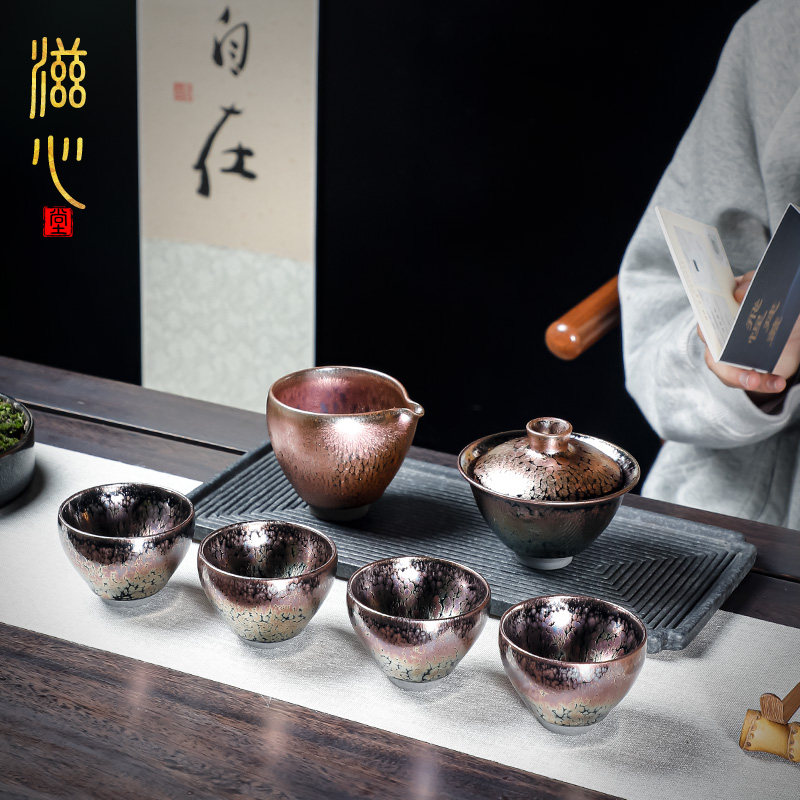 飞惺建盏功夫茶具套装家用客厅轻奢高档陶瓷盖碗茶杯小套组泡茶壶
