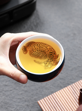 江祖清手绘银茶杯龙鱼主人杯个性男士单杯女功夫茶杯子陶瓷品茗杯
