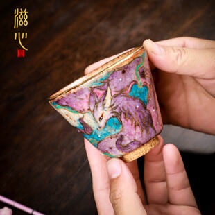 高端手绘九尾狐主人杯志野烧新中式手工九觉堂复古侘寂风送礼盒