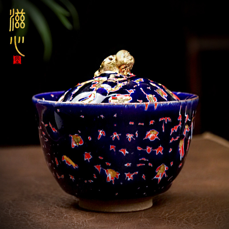 黄荣华日式陶瓷志野烧手作盖碗描24k金宝瓶手抓壶创意功夫茶具