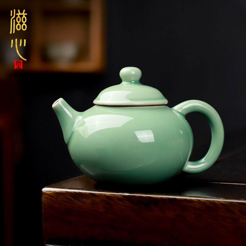 2025新款高端青瓷茶壶陶瓷手工家用老梅子青泡茶壶喝茶功夫茶具