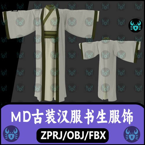 MD汉服国风民族服饰古装书生长衫服装打板片zprj工程源文件3D模型