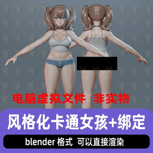 blender风格 人物骨骼绑定3D模型 化卡通动漫日韩女孩角色二次元
