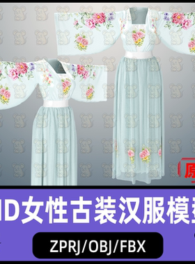 MD女性古装汉服丝绸印花服饰国风服装MD服装打板zprj板片3D模型