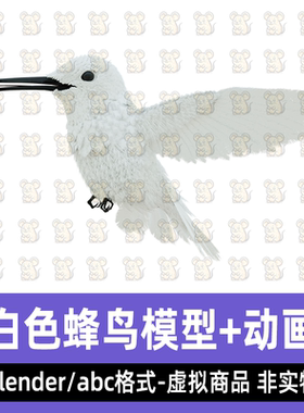 blender影视级写实鸟类动物飞鸟白色蜂鸟游戏动画3d模型骨骼动画
