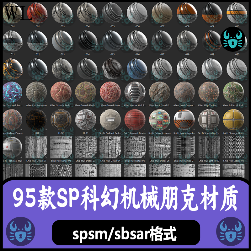 Substance Painter科幻金属材质朋克建筑科技表面材质球 SP材质球 - 实物图
