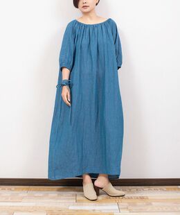 时光之颜 原创夏文艺气质休闲宽松色织亚麻连衣裙《生活在别处》