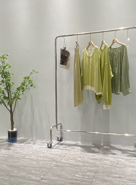 服装店中岛展示架女装店不锈钢货架衣服架子落地式移动挂衣杆带轮