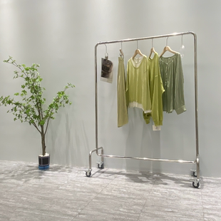 服装 移动挂衣杆带轮 店中岛展示架女装 店不锈钢货架衣服架子落地式