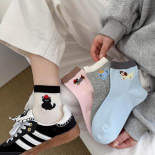 中筒卡通女士秋短款 短袜运动纯棉四季 女款 袜子白色女短筒可爱冬季